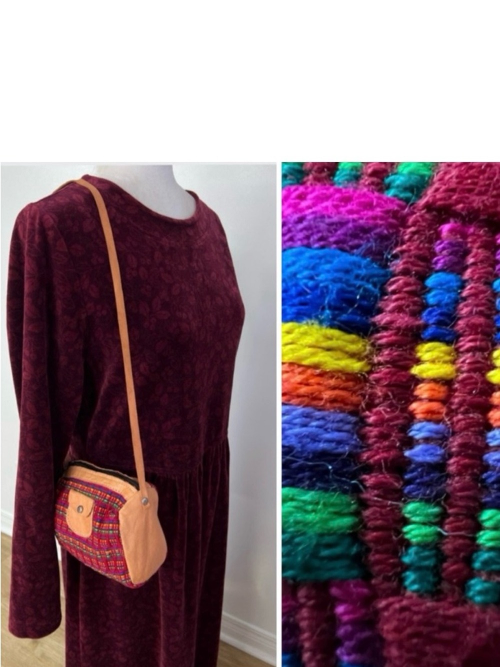 Handmade Costa Rican Shoulder Bag with Leather Strap – Multicolor Artisan Weave